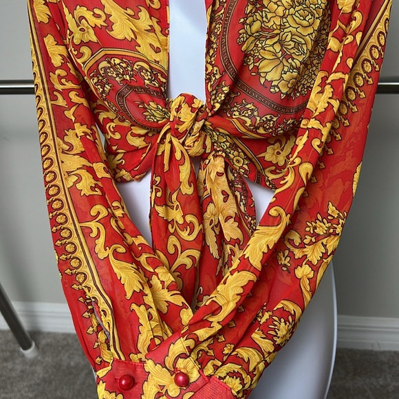 Nasty Gal Sheer Baroque Print Tie-Front Blouse - Picture 3 of 4